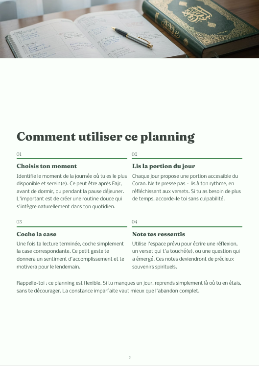 Planning Coran Ramadan – 27 Jours pour Cheminer avec Sérénité (Ebook PDF)